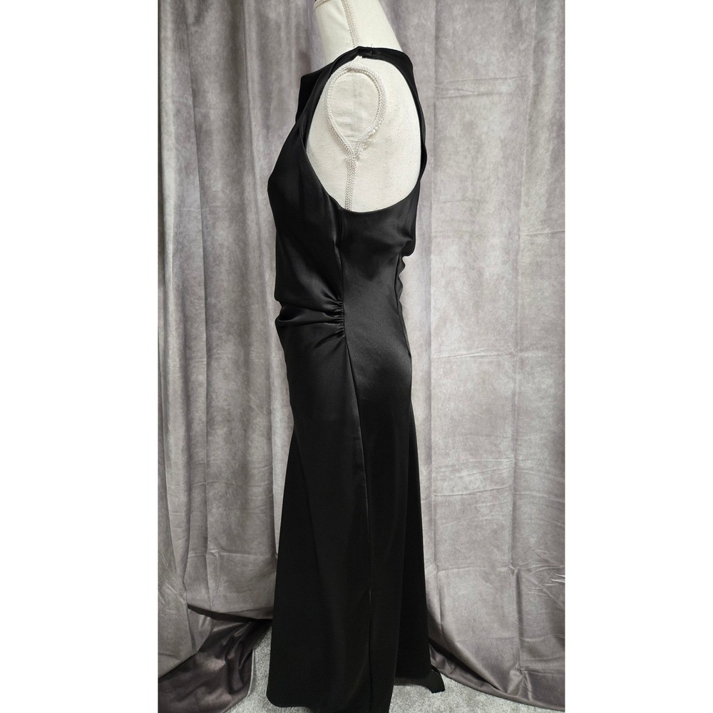 Zara Satin High Neck Ruched Maxi Dress Sleeveless‎ Formal Evening Black Size S - Picture 8 of 11